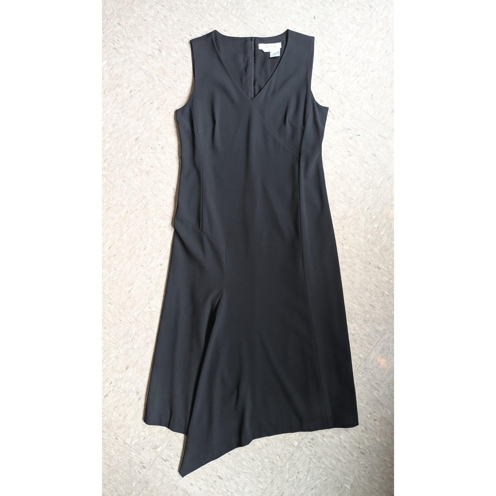 Vintage 90s MaxMara Black Asymmetrical Minimalist Midi Dress Made in Italy